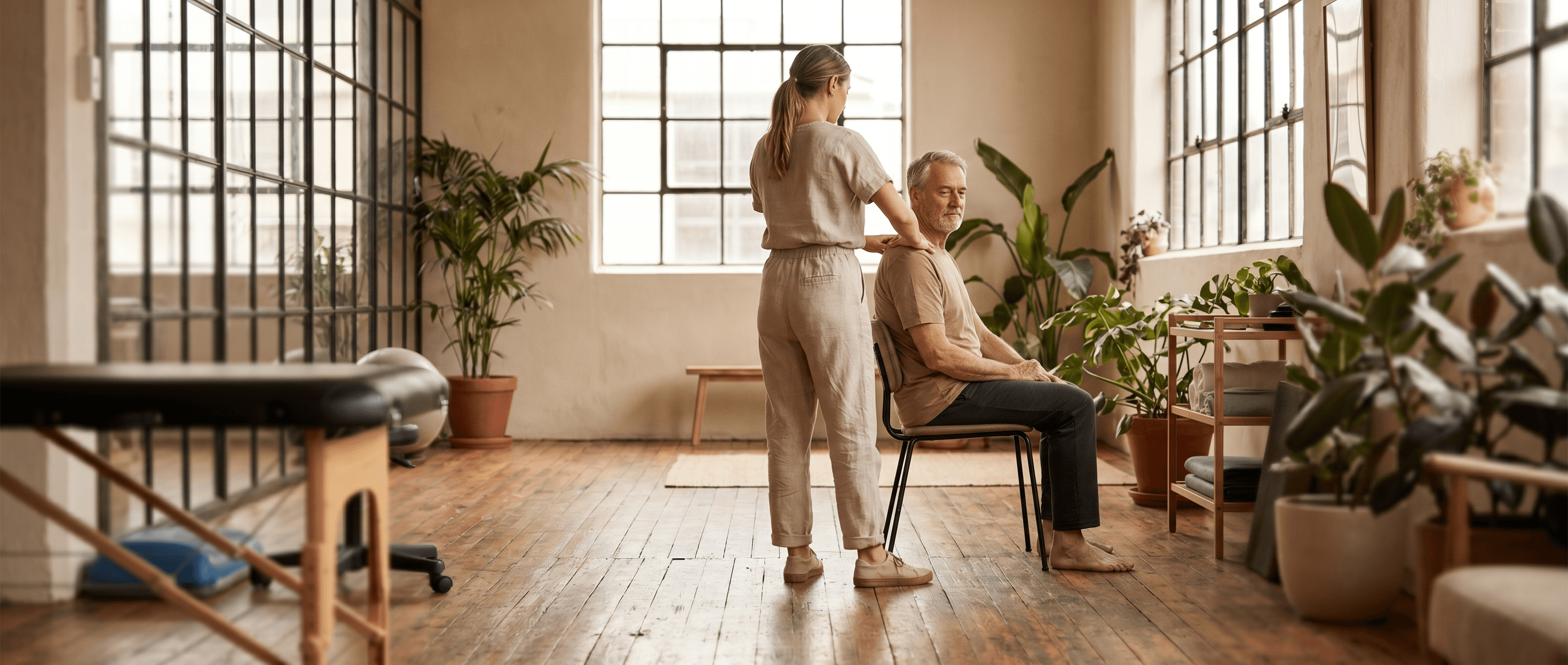 A practitioner working one-on-one with a patient in the treatment room