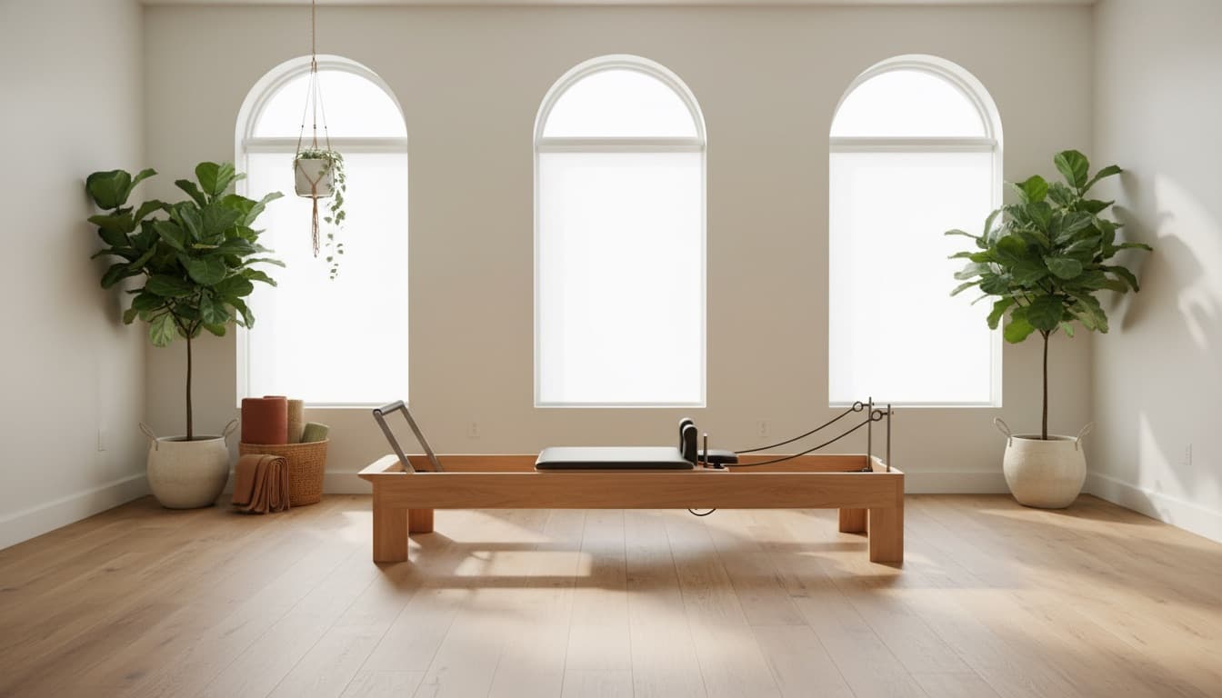 Pilates reformer in a calm, light-filled movement studio
